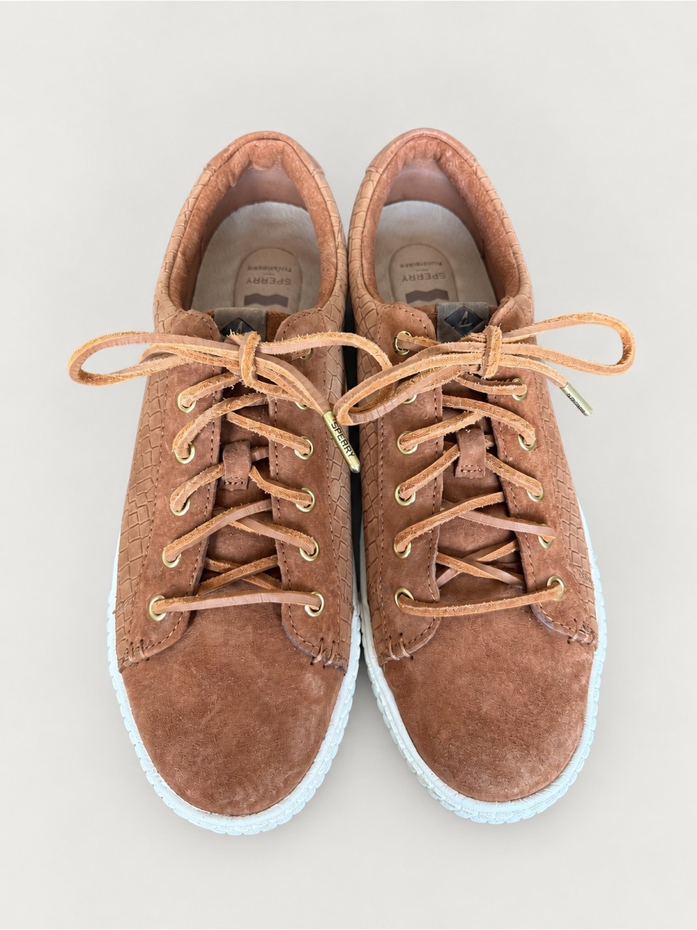 Sperry Top-Sider Plushwave Tan Suede Croc Embossed Sneakers Women’s 8